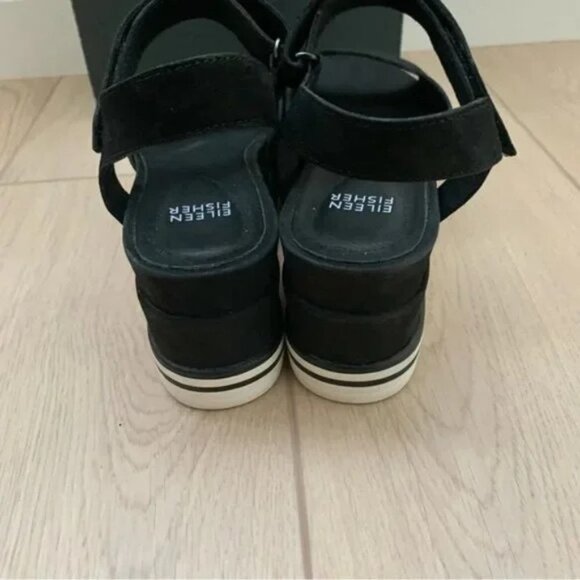 Eileen Fisher Black Beck Sporty Platform Wedge Heeled Sandals - Picture 10 of 11